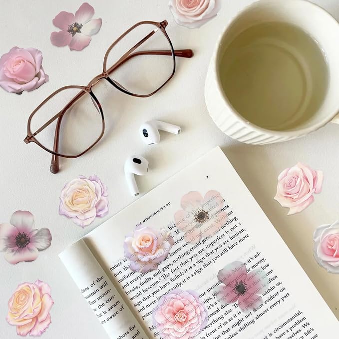 50Pcs Pink Flower Stickers for Kid Cartoon Aesthetic Sticker Bag Waterproof - Image 5