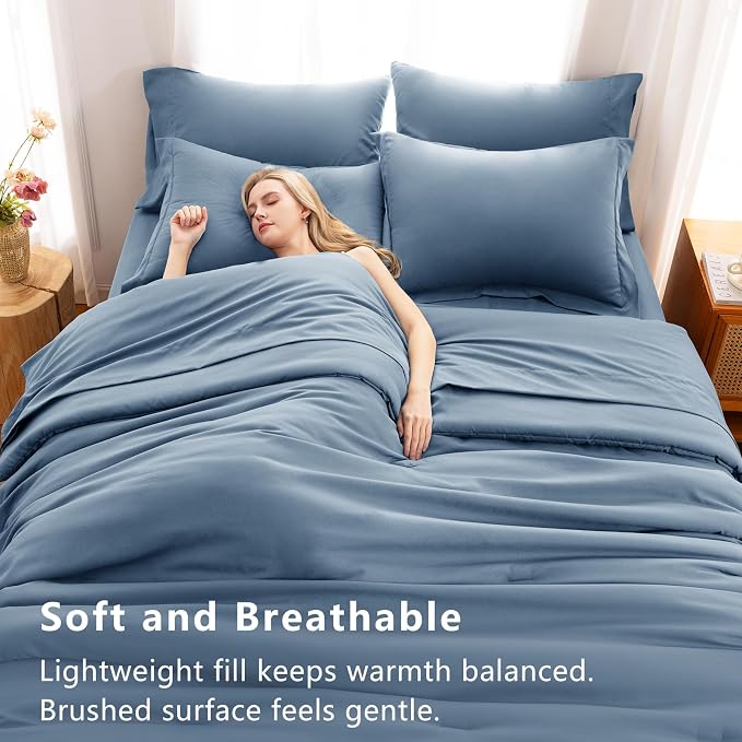 CozyLux Queen Comforter Set Grayish Blue, 7 Pieces Bed in a Bag Queen Comforter - Image 5