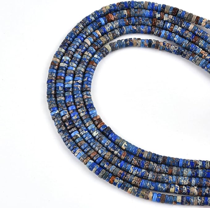 190pcs 4x2mm Dark Blue Natural Sea Sediment Imperial Jasper Heishi Disc - Image 3