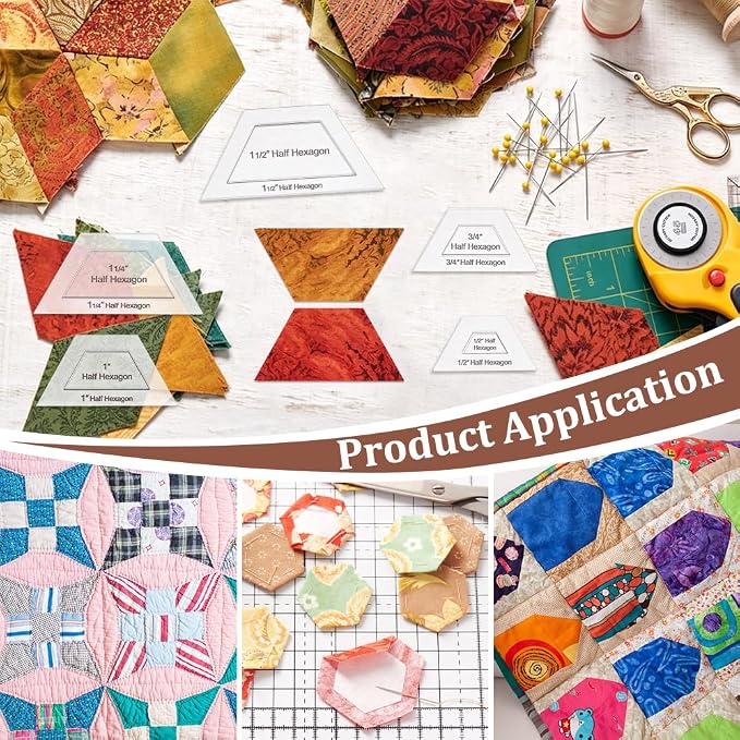 BENECREAT 16 Pcs Half Hexagon Quilting Template, Transparent Patchwork Stencil - Image 5
