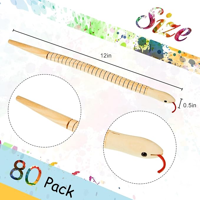 BBTO 80 Pieces Wooden Snake Bulk Jointed Flexible Unfinished Wooden Wiggly Snake - Image 2