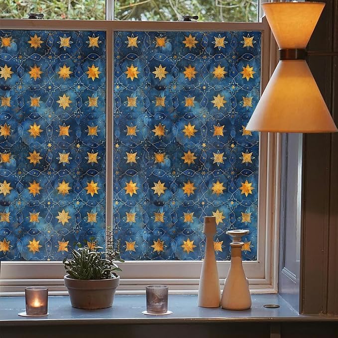 16“x118 Glitter Gold Blue Creative Art Window Films Decorative Window Privacy - Image 3