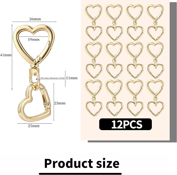 24 Pcs Heart Swivel Spring Clasps，Metal Spring Key Chain Hook Clasps，Clip - Image 2