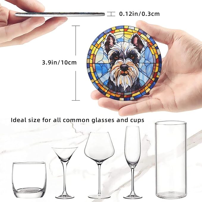 Drink Coaster Set of 6, Schnauzer Dog Mom Lover Gift, Leather Drink Coasters - Image 3
