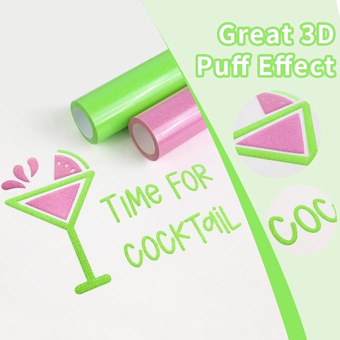 Glitter Puff Vinyl Heat Transfer, Neon Green Puff HTV Iron on Vinyl 12"x5ft | - Image 3