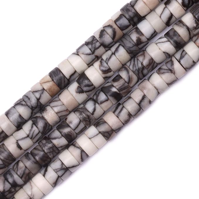 Natural Stone Heishi Beads for Necklace Making, 4 mm x 2 mm Small Flat Round by YUGDRUZY
