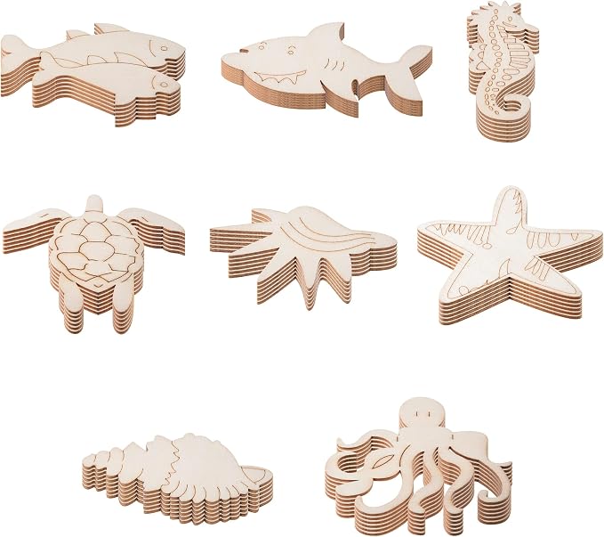 48PCS Unfinished Wood Ocean Animal Cutouts - Image 8