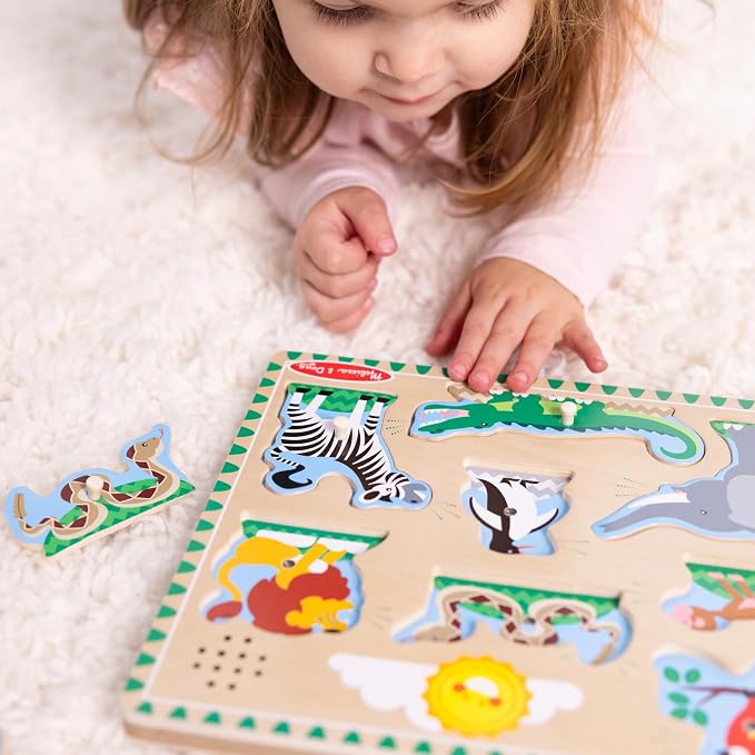 Melissa & Doug Zoo Animals Sound Puzzle – 8-Piece Wooden Peg Puzzle - Image 8
