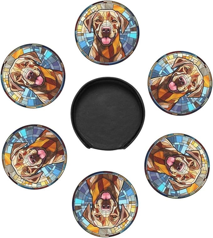 Drink Coaster Set of 6, Labrador Retriever Dog Mom Lover Gift, Leather Drink - Image 4