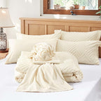 Zzlpp Queen Comforter Set 7 Pieces, Cream Tufted Bed in a Bag - Image 7