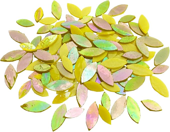 120 Pcs Iridescent Yellow Petal Mosaic Tiles, Hand cut Stained Glass Petals by KALUCION