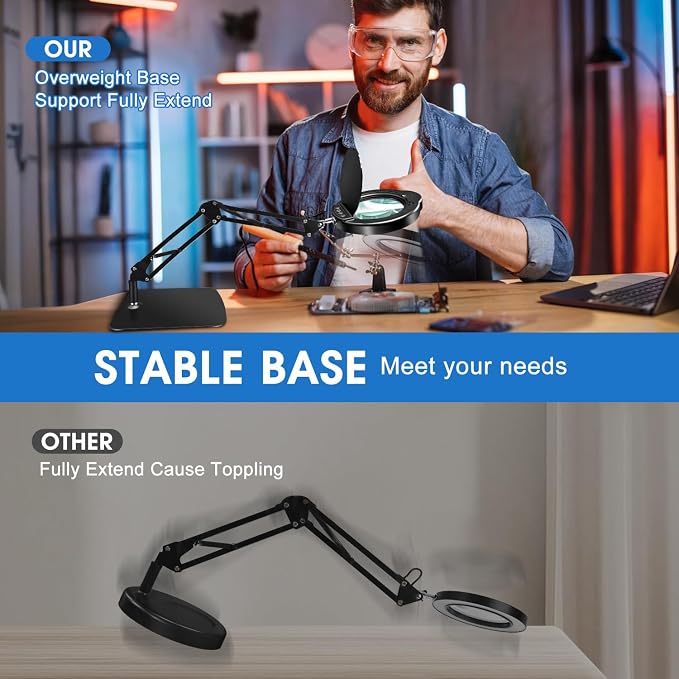 15X HD Magnifying Glass with Light, Hands-Free Desk Magnifier with 2-in-1 Base - Image 6