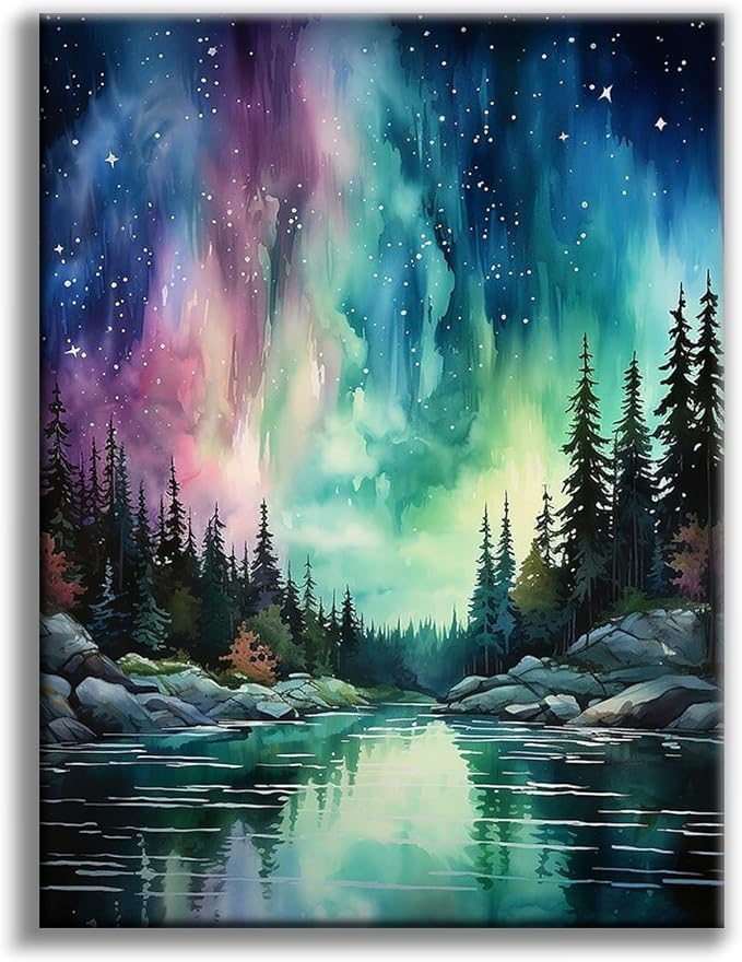 Offito Aurora Diamond Art Kits for Adults, 5D Starry Sky Lake Diamond Painting by Offito