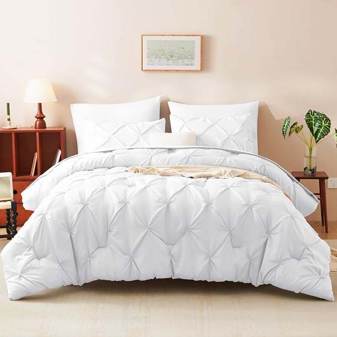 CozyLux King Size Comforter Set White, 7 Pieces Pintuck Bed in A Bag White - Image 8