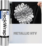 TECKWRAP Heat Transfer Vinyl for T-Shirts, Metallic Silver | Easy Weed HTV Vinyl by TECKWRAP