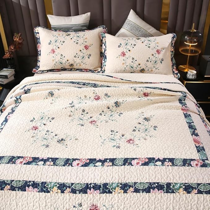 Quilt Set Floral Leaves 3D Embroidery Pattern 2 PCS Cotton Reversible Quilted - Image 4