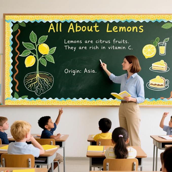 69 Feet Lemon Zest Border Bulletin Board Summer Lemon Slices Juice Scalloped - Image 4