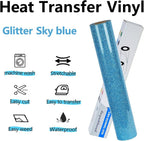 guangyintong Glitter Sky Blue Heat Transfer Vinyl HTV Rolls, HTV Vinyl - Image 2