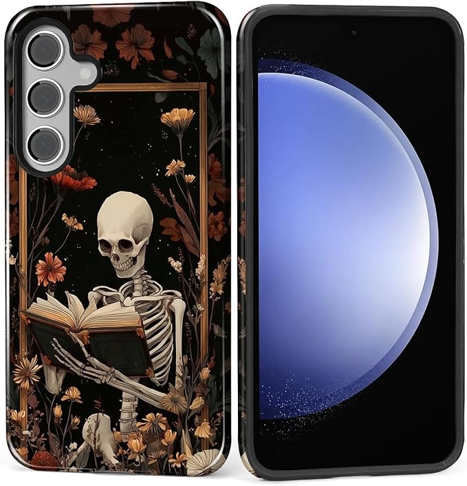 Case for Samsung Galaxy S26 Plus Case, Skeleton Reader Goth Floral Design- by Kapadiy