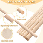 215 Pieces Balsa Wood Sticks Wooden Dowel Rods 1/8, 1/2 Inch Round Hardwood - Image 3