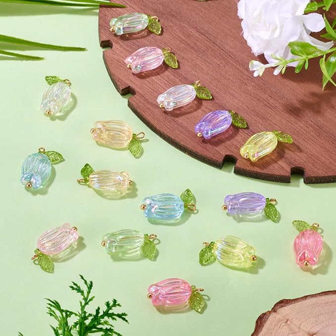 FASHEWELRY 16Pcs Glass Tulip Flower Charms Colorful Tulip - Image 7