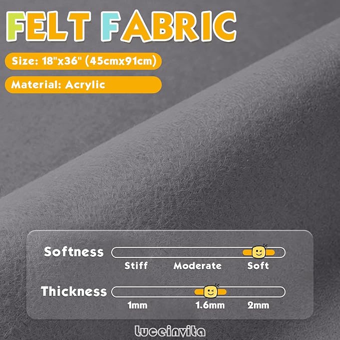 Dark Grey 18" X 36" Felt Fabric Sheet - Image 2