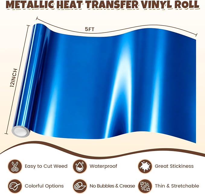 Royal Blue Metallic Heat Transfer Vinyl Roll - Image 5