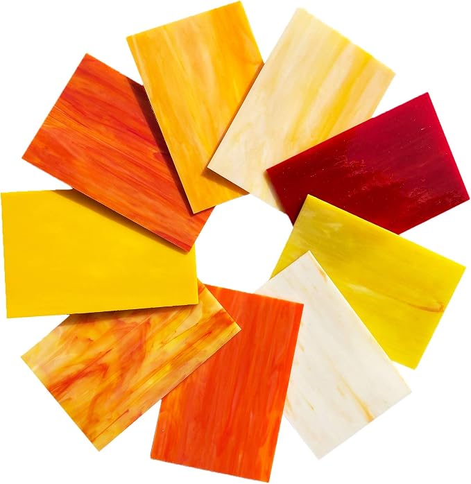 9 Pack Yellow Stained Glass Sheets, 4 x 6 inch Mosaic Glass Art Glass - Image 2