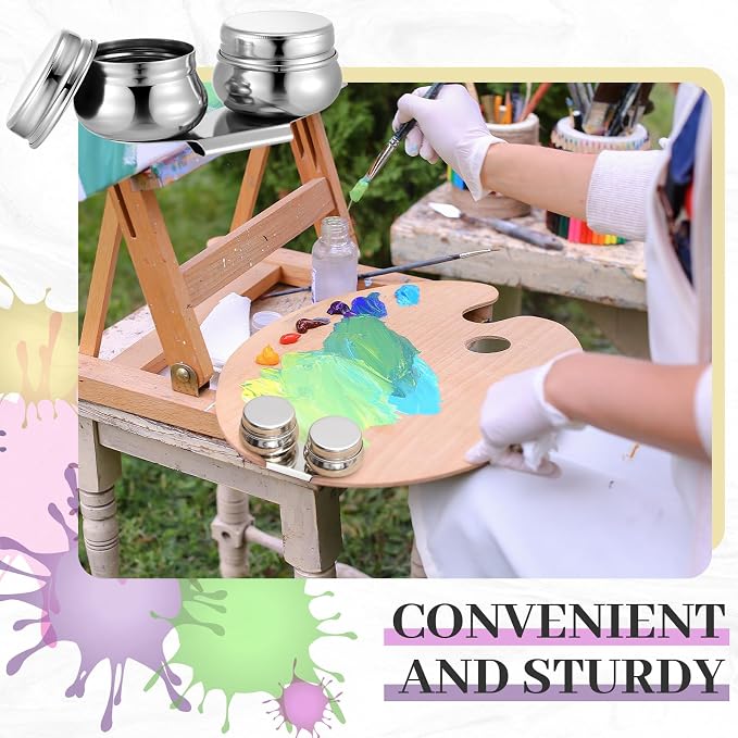 2 Pcs Paint Brush Cleaner Set Stainless Steel Double Dipper Palette Cup Paint - Image 6