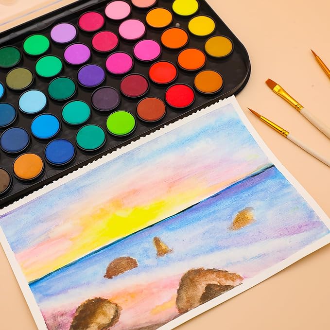 Artecho 48 Colors Watercolor Paint Set, Portable Travel Watercolor Cake Kit - Image 6