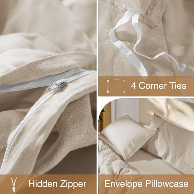 SONORO KATE 100% French Linen Duvet Cover Full Size, Soft Breathable - Image 8