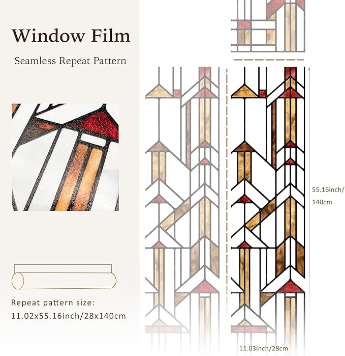 Faux Stained Glass Effect Window Privacy Film, Original Hand Drawn Static Cling - Image 5
