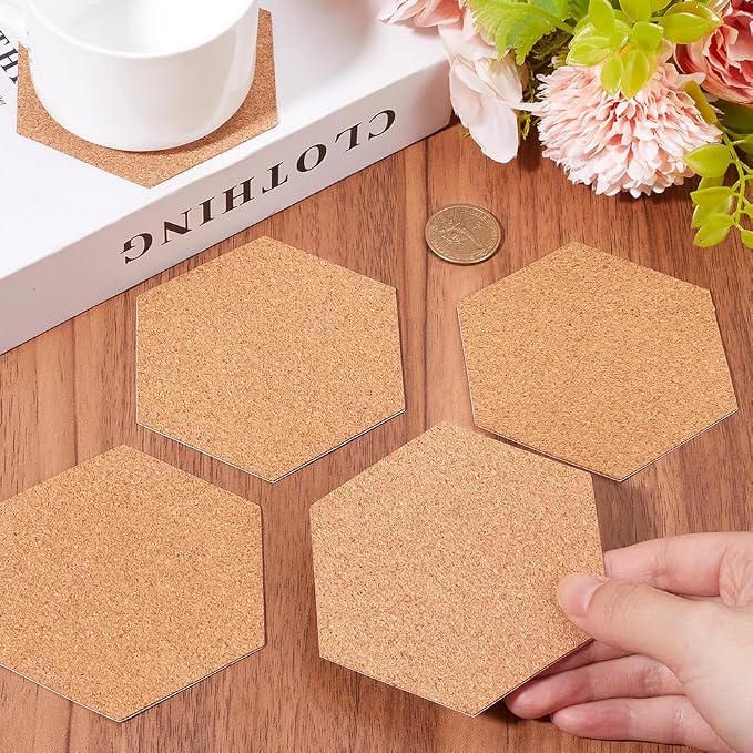 50Pcs Self Adhesive Cork Board Backings Cork Coaster Bottoms 4 Inch Hexagon - Image 3