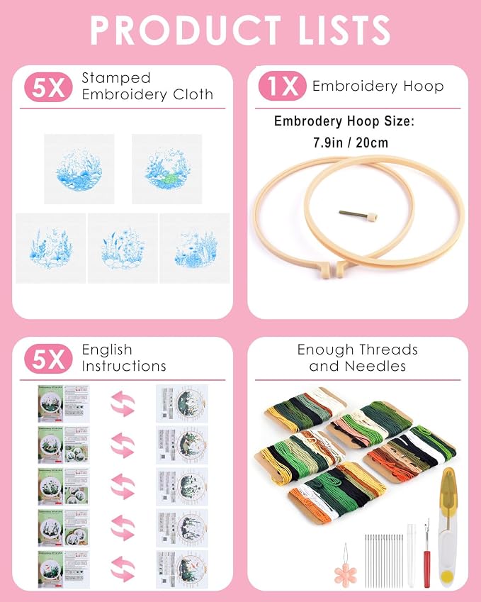 TINDTOP 5 Pack Embroidery Kit for Adult, Embroidery DIY Starter Kit | - Image 2