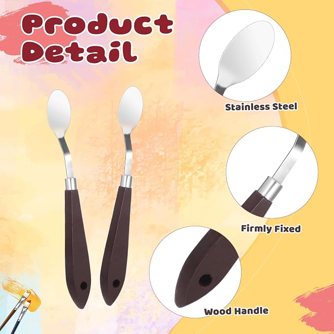 2 Pcs No.20 Palette Knife, 22mm Width Pallet Paint Spatula Stainless Steel Oval - Image 3
