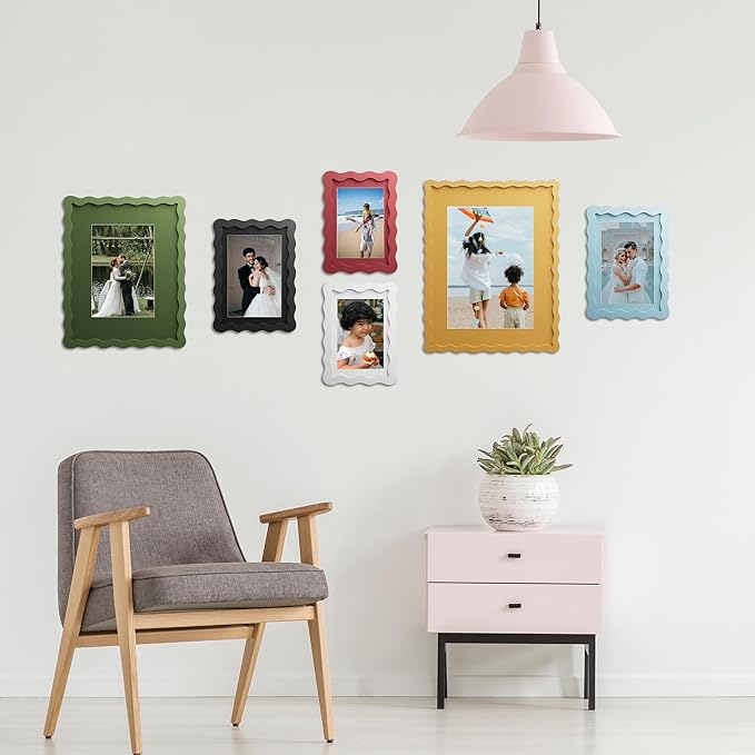 5x7 Picture Frame with Mat for 4x6, Wavy Edge Wooden Real Glass Photo Frame for - Image 3
