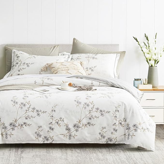 LEMIROE Vintage Botanical White Cotton Comforter Queen Size by LEMIROEBEDDING