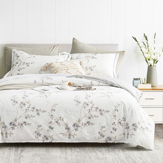 LEMIROE Vintage Botanical White Cotton Comforter Twin Size by LEMIROEBEDDING