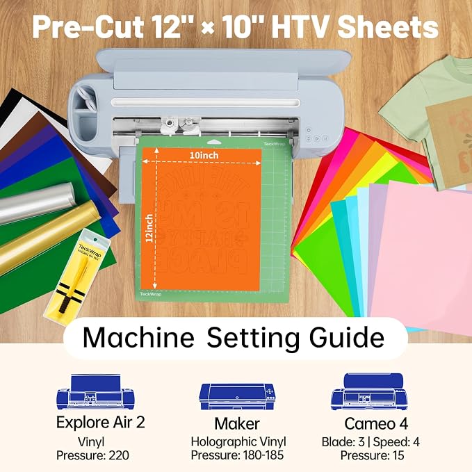 TECKWRAP Heat Transfer Vinyl for T-Shirts 20 PCS 10"x12" Easy Cut & Weed | 19 - Image 3