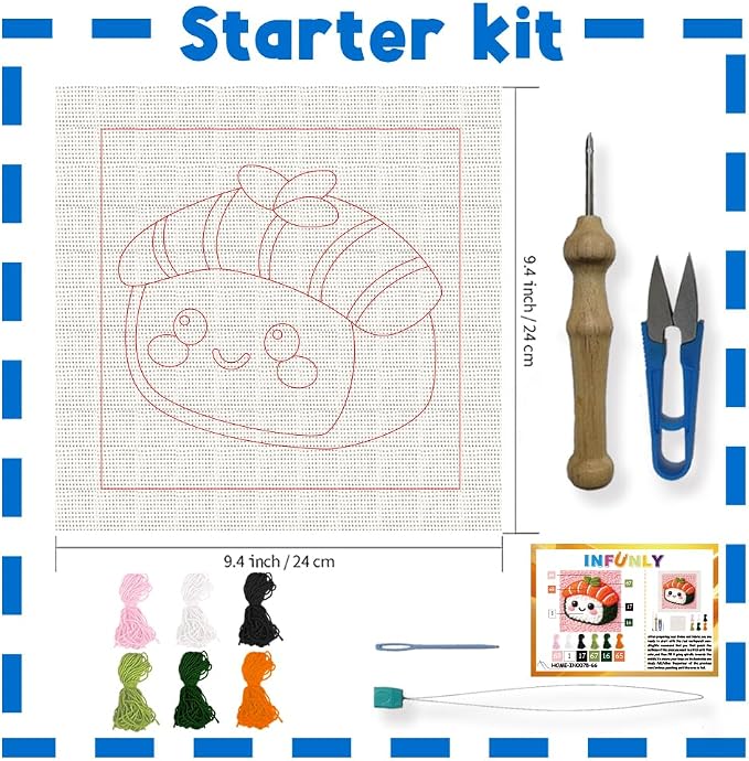 INFUNLY Cute Sushi Punch Needle Kit Cartoon Rice DIY Embroidery Punch Needle Set - Image 2