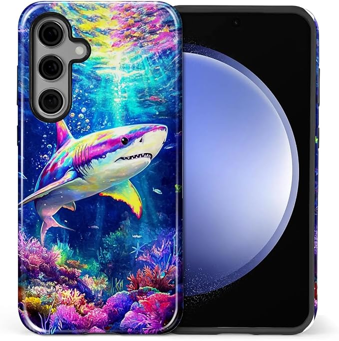 for Samsung Galaxy S25 FE Case, Colorful Ocean Sharks Pattern Glossy 2 in 1 by Teonvpu