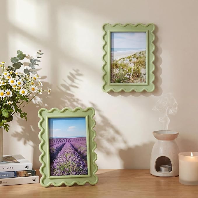 AceOrbit 4x6 Inches Light Green Flower Wavy Scalloped Picture Frame Cute Wavy - Image 6