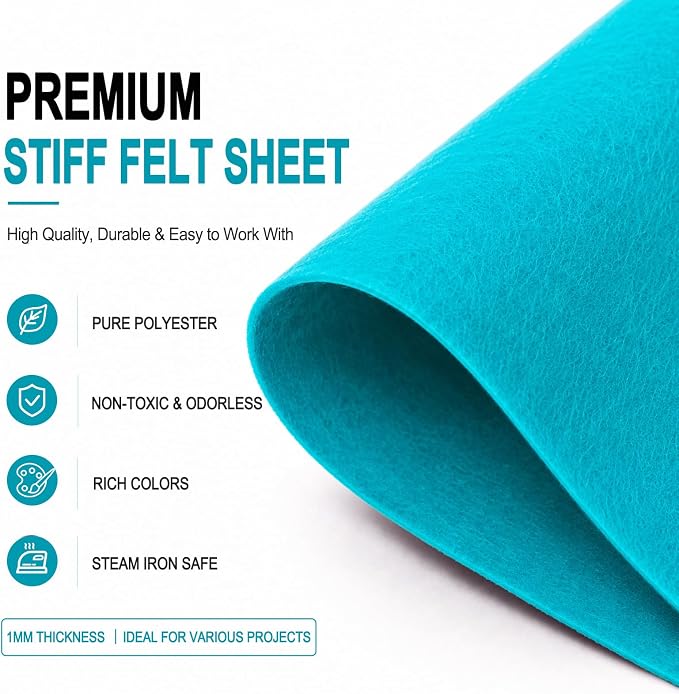 Teal Blue Large Felt Fabric 36" x 36", 1mm Stiff Felt Sheet, Nonwoven Fabric - Image 4