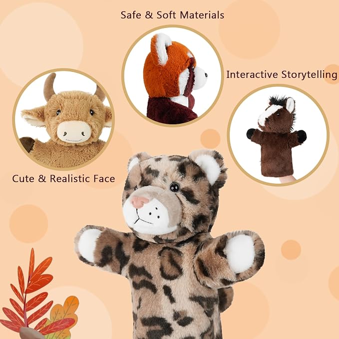 4 PCS 11 Inch Animal Hand Puppet Set Soft Realistic Wild Plush Puppets Toys - Image 3