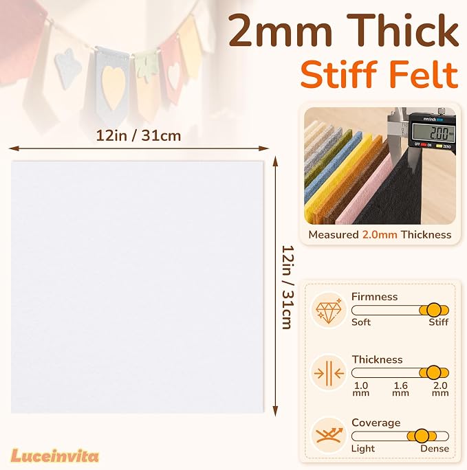 2mm Stiff Felt Sheets 12" X 12" | Thick Polyester Felt Material, DIY Craft - Image 3