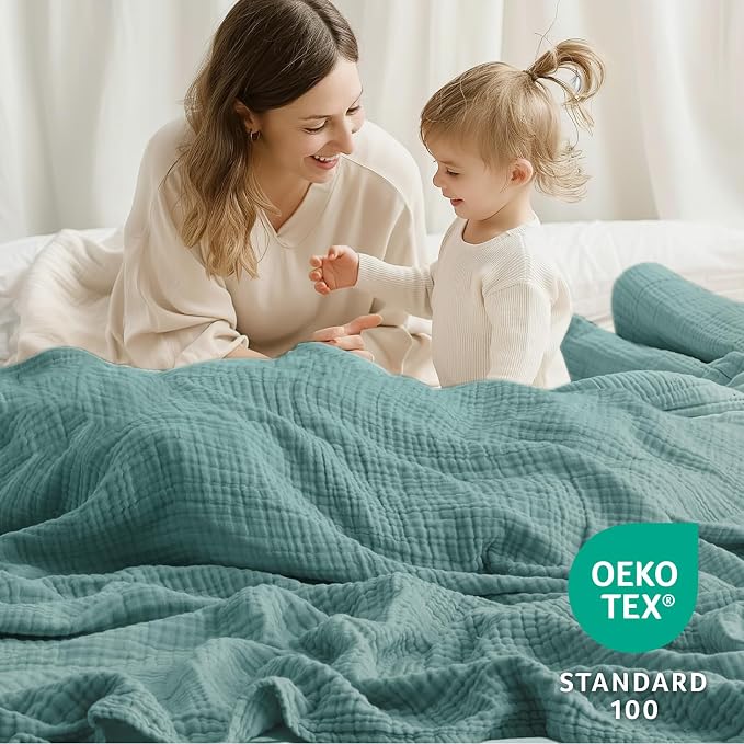 100% Cotton Muslin Blanket King 108" x 90", 6 Layers Breathable and Lightweight - Image 4