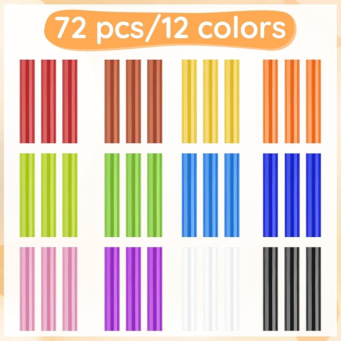 72 Pack Colored Hot Glue Sticks Bulk, 8 x 0.27in 12 Colors Hot Glue Sticks Mini - Image 7