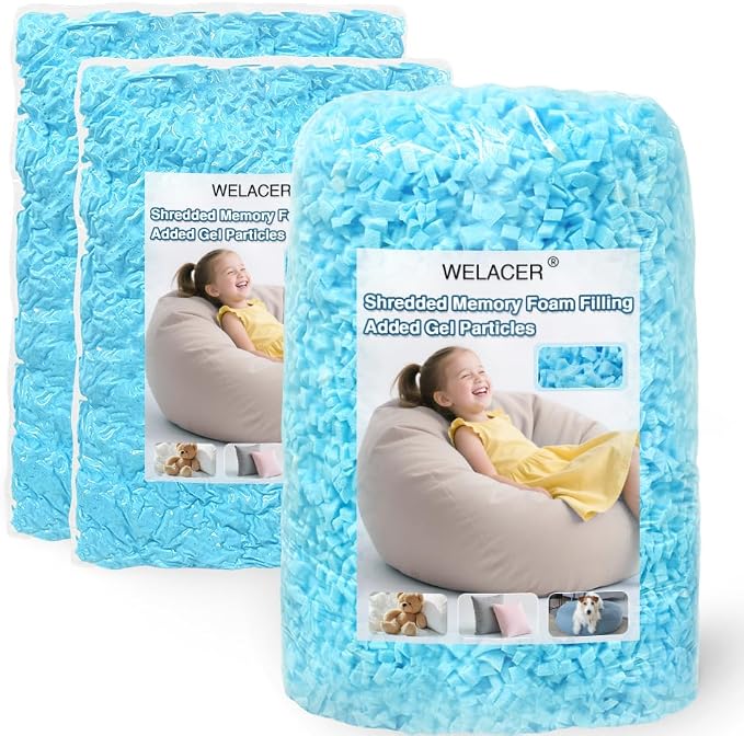 Welacer Bean Bag Filler, 15lbs Blue Shredded Memory Foam Filling by WelacerBrand