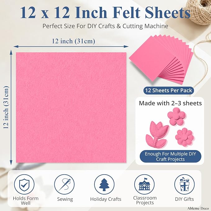 12" x 12" Felt Sheets for Crafts, 2mm Stiff Felt Fabric, Polyester Felt Squares - Image 3