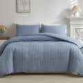 WARMDERN Blue Boho Duvet Cover Set Full Size, Striped Textured Duvet Cover by WARMDERN